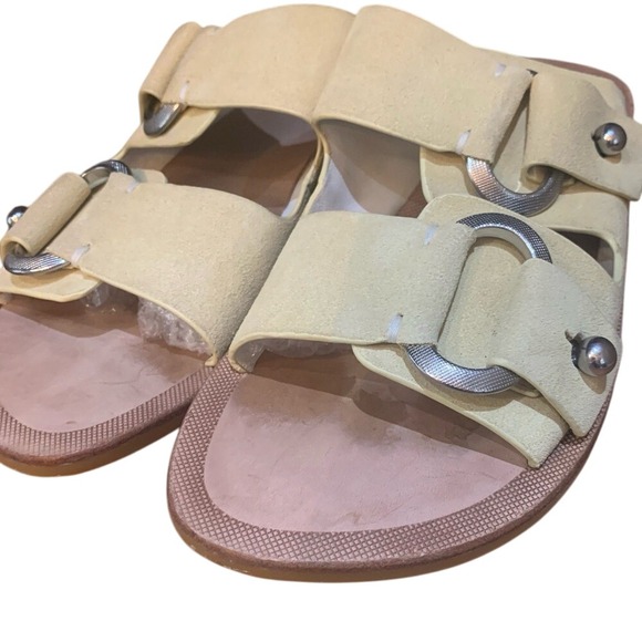 Suede Leather Sandals with Silver Buckle Accents, Modern Beige Slides Rag & Bone - Picture 4 of 9